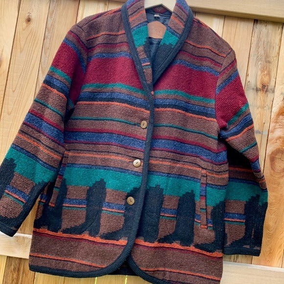 WOOLRICH Vintage Wool Aztec Western Boots Button Down Winter Coat Jacket Large - Picture 11 of 13